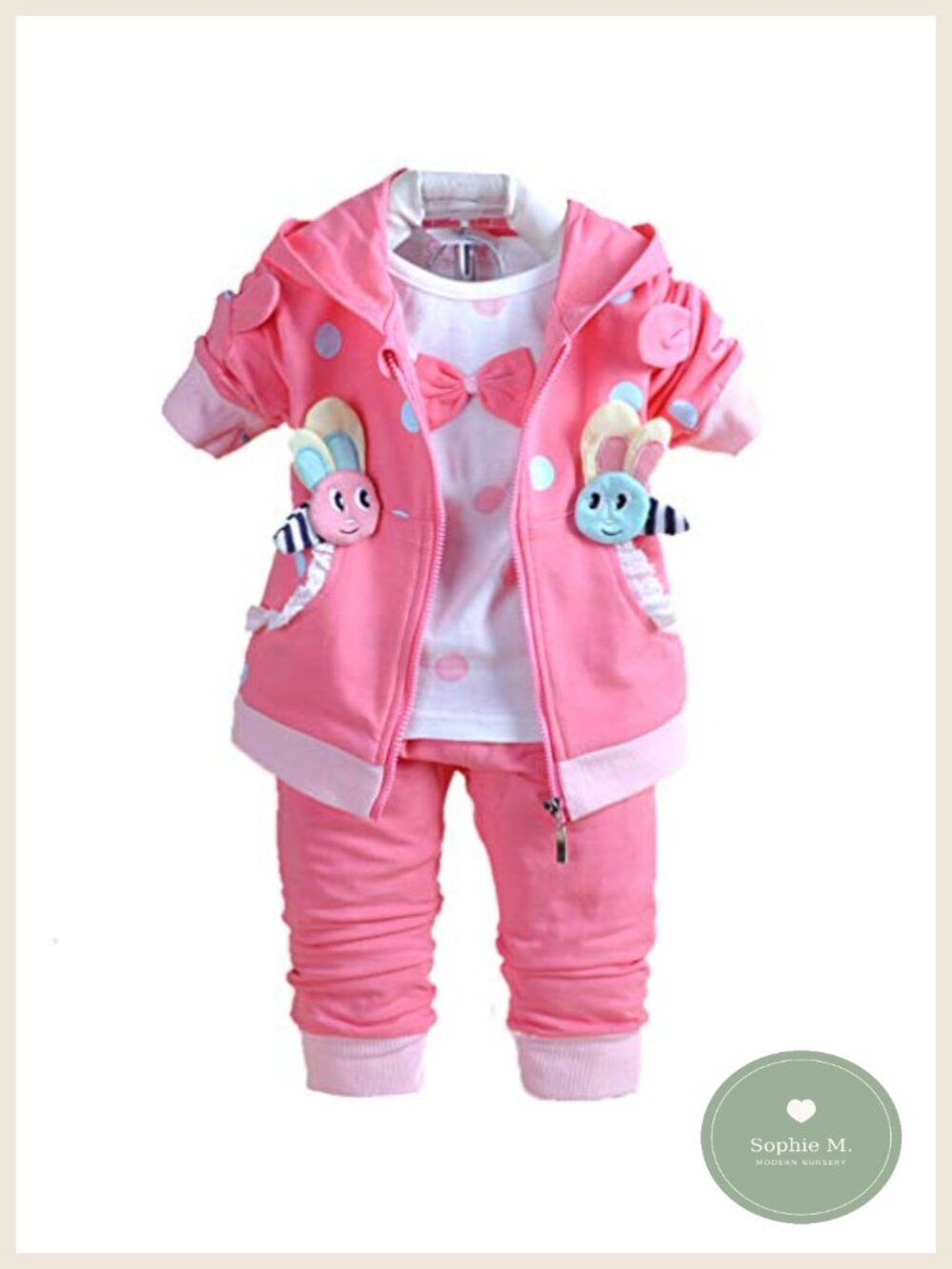 Baby Girl 3-Piece Cotton Hoodie T-Shirt Pants Outfit Set 6M-4Y